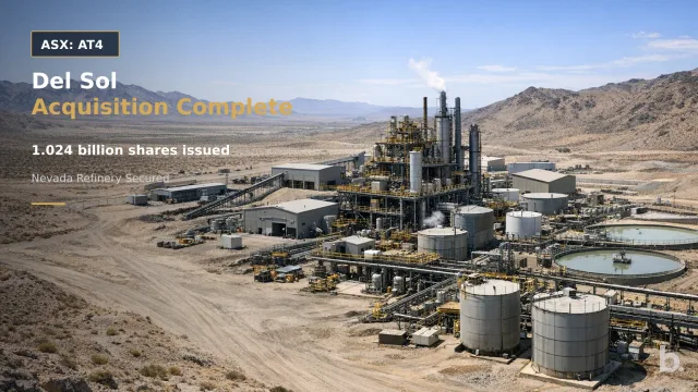 [ASX: AT4] AMERICAN TUNGSTEN & ANTIMONY LTD a wide elevated view of a hydrometallurgical refinery complex in Nevada, showing processing buildings, tanks,