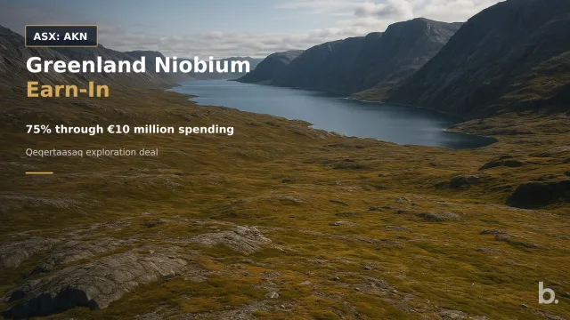 [ASX: AKN] AUKING MINING LIMITED a wide aerial view of rugged western Greenland terrain near a fjord, showing exposed rock, low vegetation