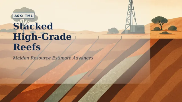 [ASX: TM1] TERRA METALS LIMITED a detailed geological cross-section beneath an arid Western Australian landscape, showing multiple sloping high-grade reefs intersected by