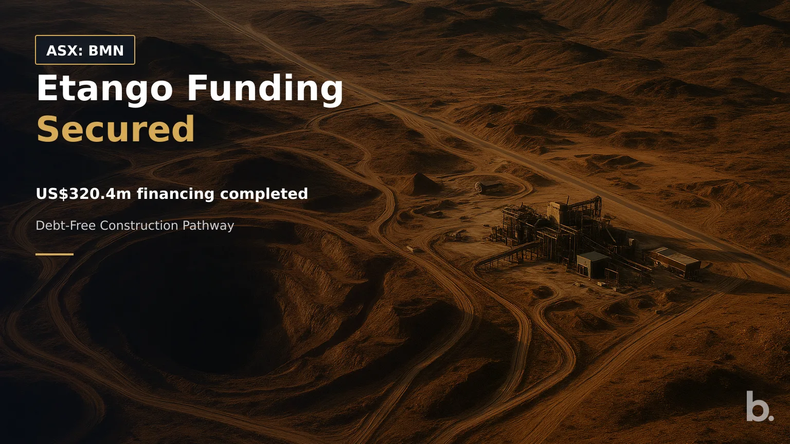 [ASX: BMN] BANNERMAN ENERGY LTD an aerial view of a developing uranium mine in Namibia, with access roads and processing infrastructure visually