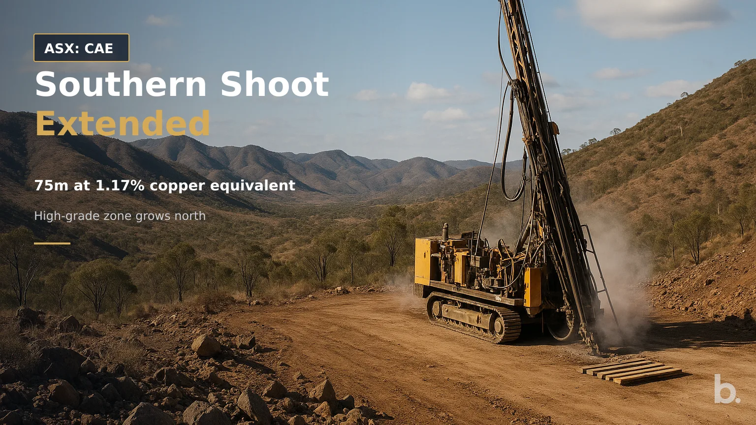 [ASX: CAE] CANNINDAH RESOURCES LIMITED a diamond drill rig operating on rugged terrain at the Mt Cannindah exploration project in central Queensland,