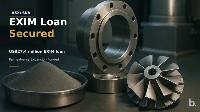 [ASX: 6KA] 6K ADDITIVE, INC. a close-up composition of fine spherical metal powder beside aerospace-grade metal components, with industrial powder-processing equipment visible