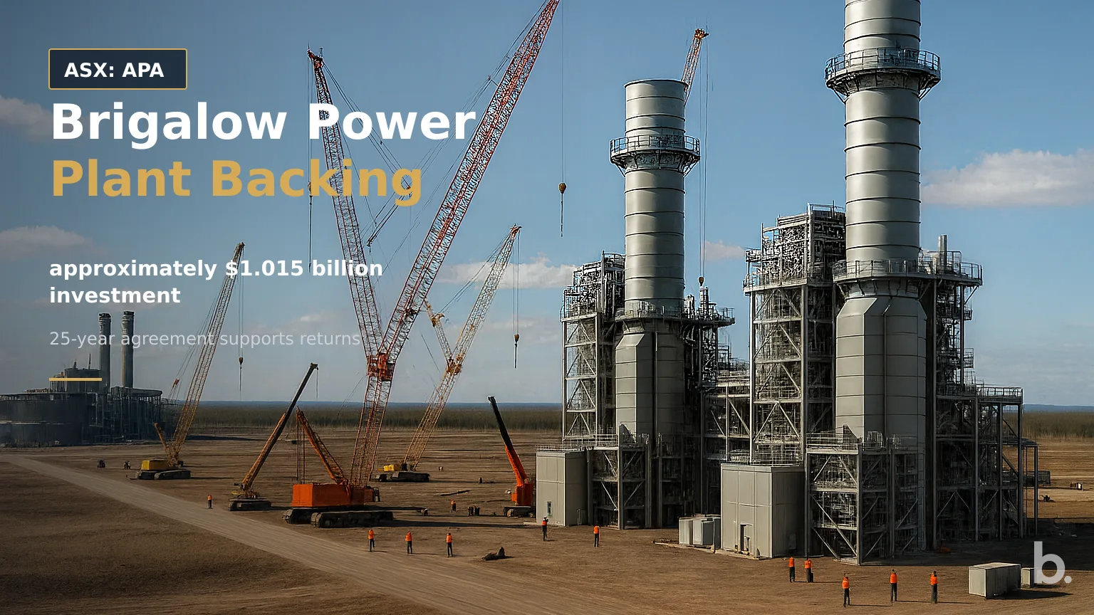 [ASX: APA] APA GROUP a large gas peaking power station under construction in regional Queensland, with turbine buildings, cranes and crews spread