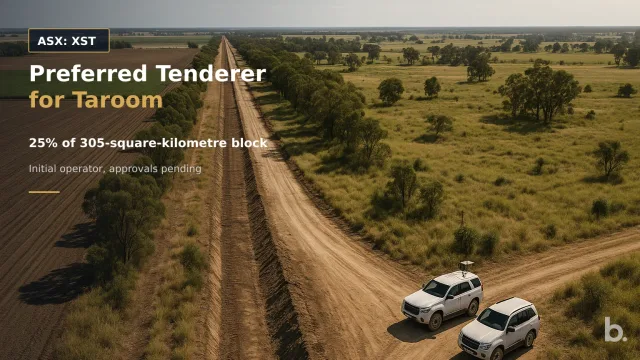 [ASX: XST] XSTATE RESOURCES LIMITED a wide aerial view of agricultural land between Condamine and Miles, with an existing gas pipeline corridor