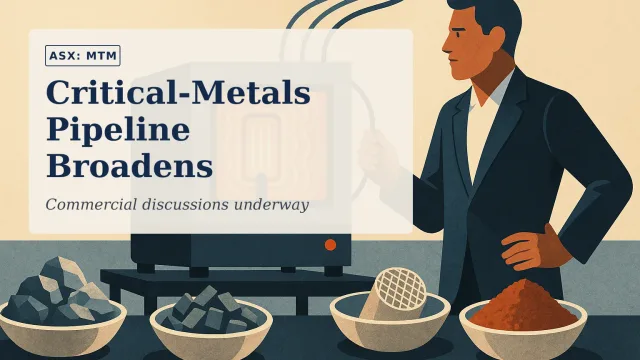 Illustration of a high-tech metals laboratory with glowing electrical heating equipment at the centre, surrounded by rare-earth ore, electronic scrap, ca…