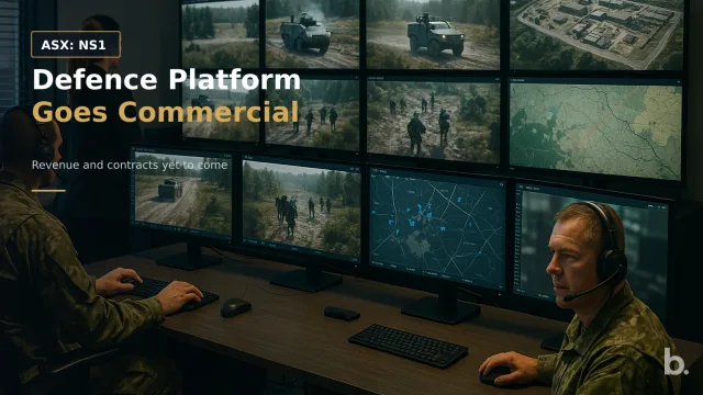 [ASX: NS1] NODESTREAM LTD a defence command centre with operators viewing multiple live field-camera, vehicle and mapping feeds across a bank of