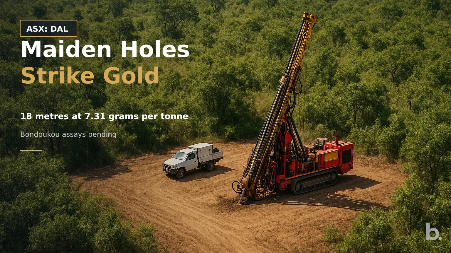 [ASX: DAL] DALAROO METALS LTD an aerial view of a reverse circulation drill rig and support vehicles operating on a cleared earth