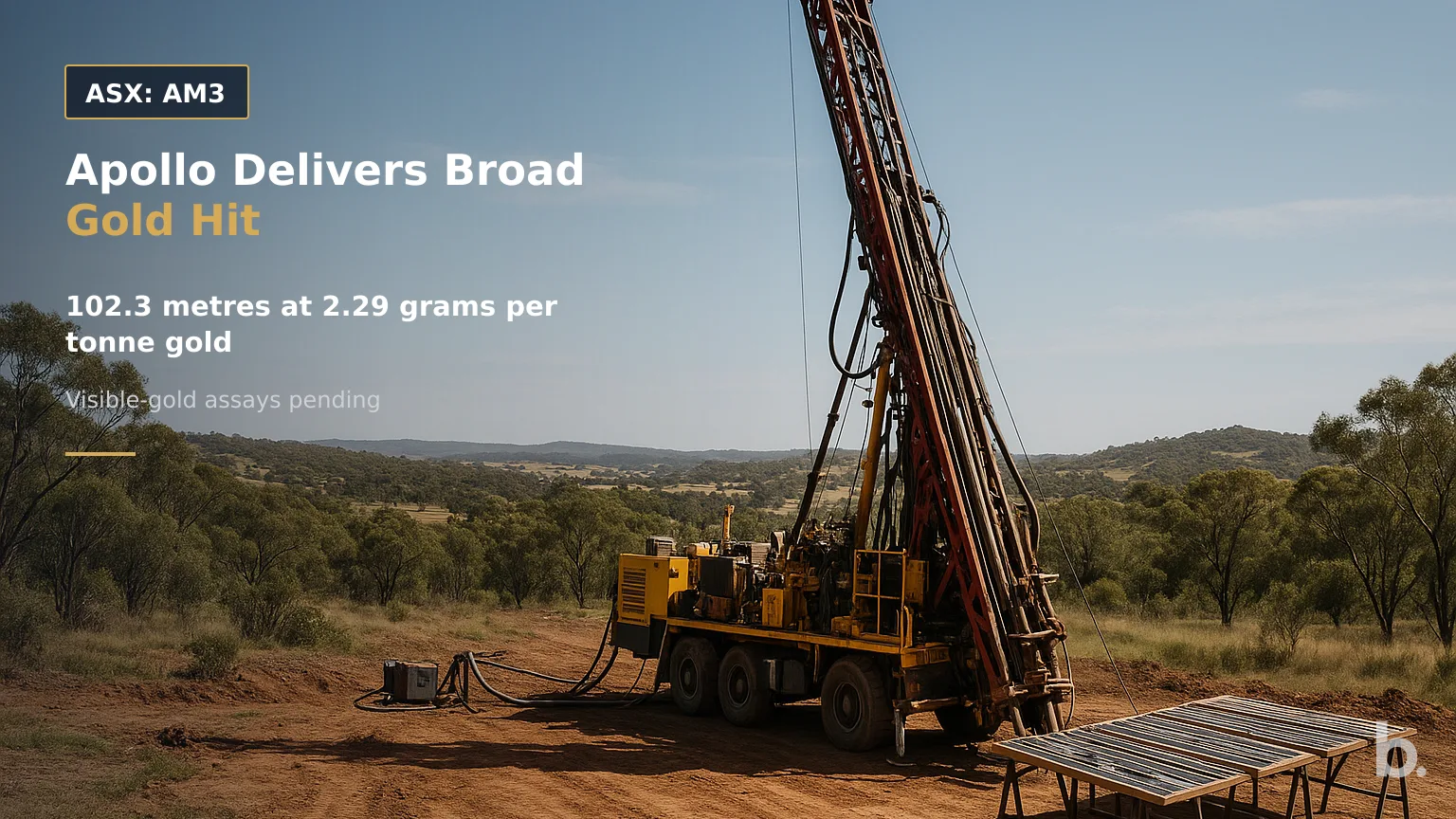 [ASX: AM3] AMARA MINERALS LIMITED a diamond drill rig operating in the central Victorian landscape, framed wide enough to show the drill