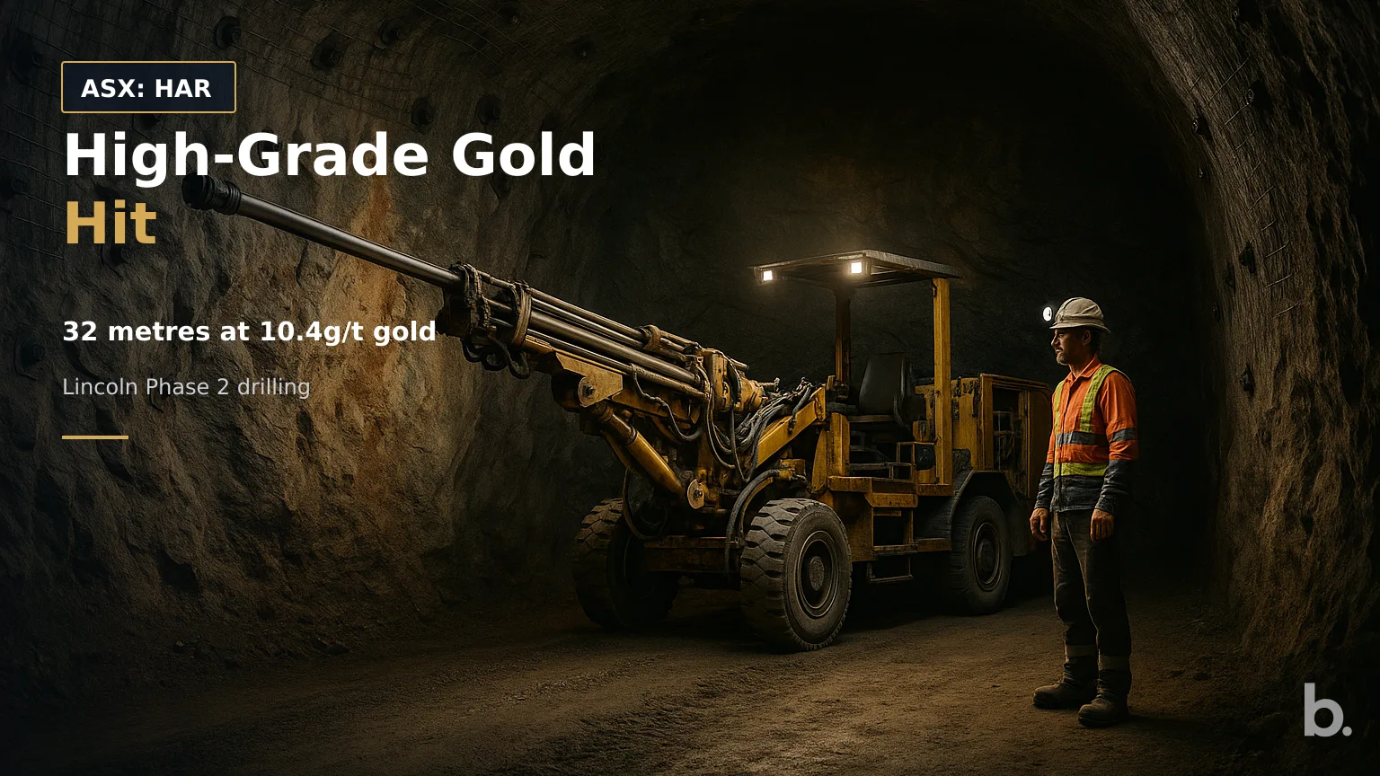 [ASX: HAR] HARANGA RESOURCES LIMITED. an underground diamond drill rig operating within a reinforced mine decline, with drill rods extending into the