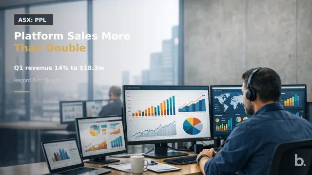 [ASX: PPL] PUREPROFILE LTD a modern market-research workspace with analysts reviewing abstract survey dashboards and data visualisations across multiple computer screens, framed