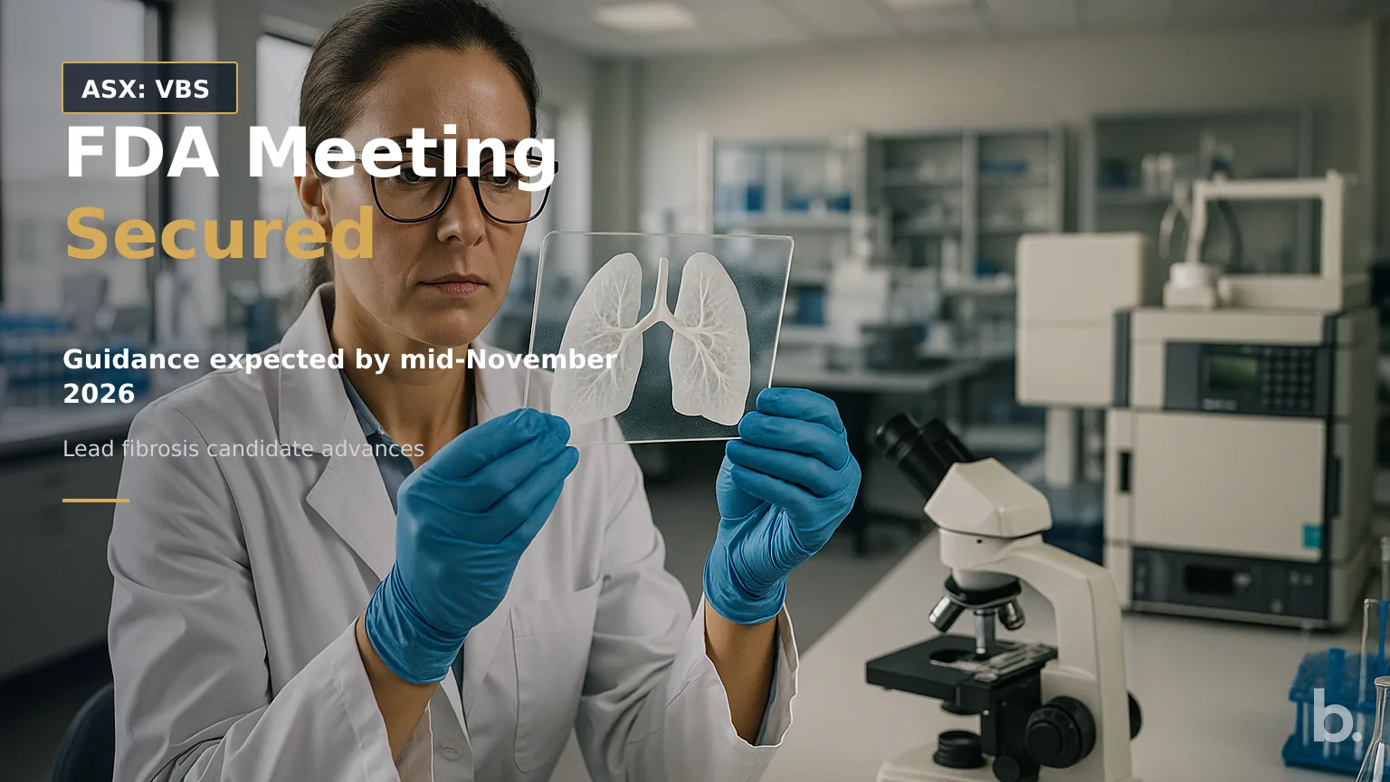 [ASX: VBS] VECTUS BIOSYSTEMS LIMITED a biotechnology researcher in a laboratory examining lung-tissue samples beside analytical instruments, framed with the scientist in