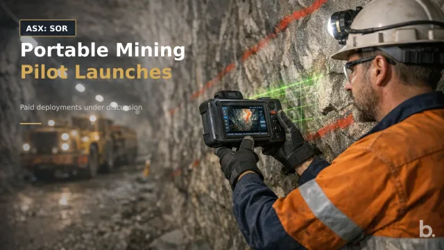 [ASX: SOR] STRATEGIC ELEMENTS LIMITED an underground mine worker holding a portable scanning device near a rock face, with the tunnel walls