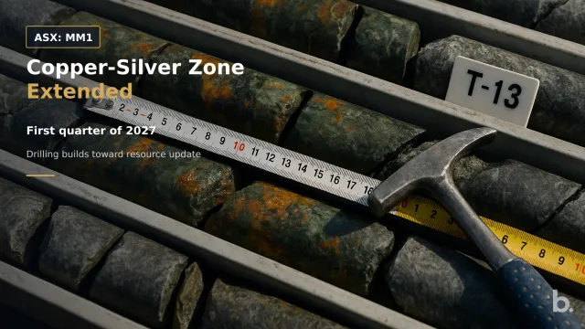 [ASX: MM1] MIDAS MINERALS LTD a close-up of freshly cut diamond drill core arranged in core trays, showing copper-silver mineralised sections alongside